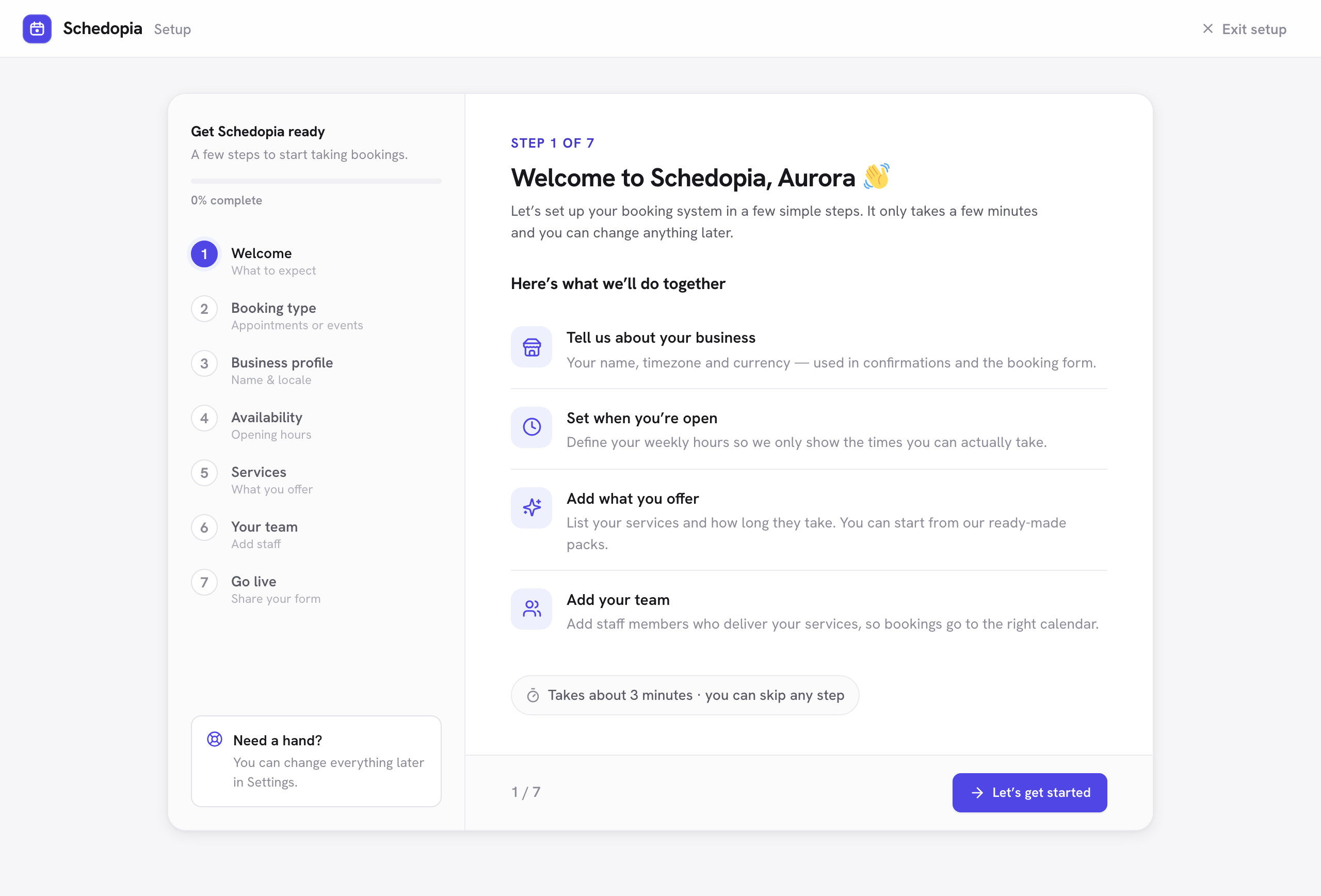 The Schedopia setup wizard